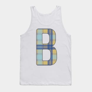 Monogram Letter B, Blue, Yellow and Grey Scottish Tartan Style Typography Design Tank Top